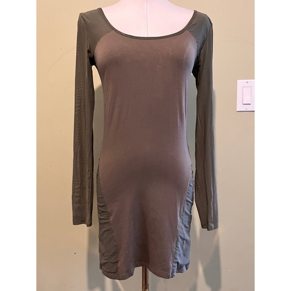 Blaque Label Bodycon Mini Dress Mesh Sleeve Brown Green Size M - Picture 2 of 8